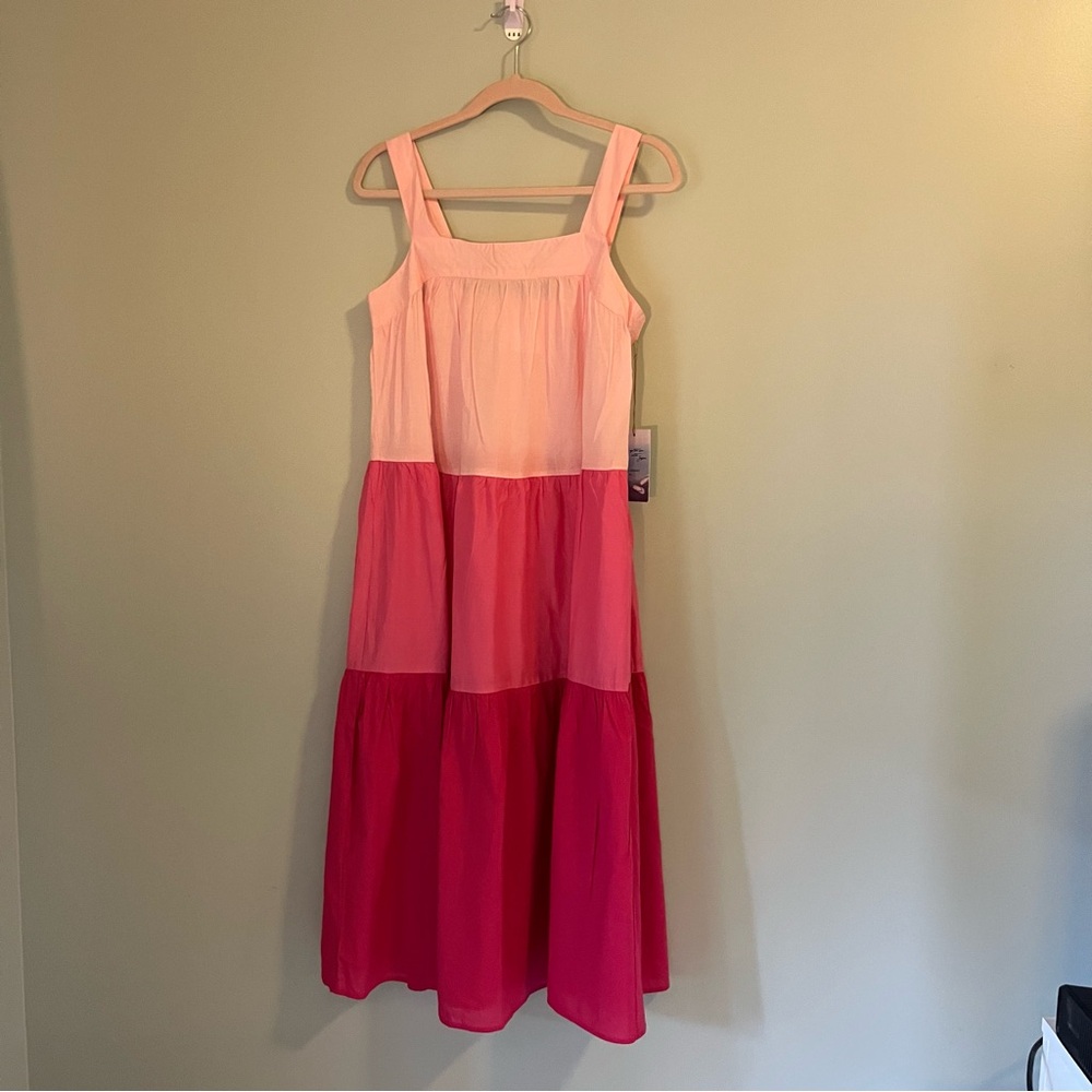Pink tiered midi dress